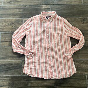 Jones And Co Linen Striped Button Up Size medium 100% Linen  Peach White